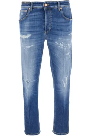 PT Torino Jeans, Heren, Blauw, W33, Denim, Blauwe Denim Jeans met Rips en Logo Patch
