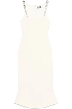 DAVID KOMA Kleedjes, Dames, Wit, S, Satijn, Mouwloze U-Hals Amandel Beige Jurk