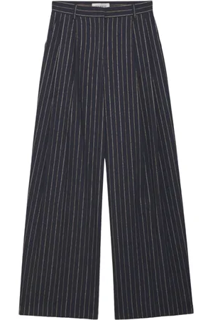 ERMANNO SCERVINO Broeken, Dames, Blauw, M, Katoen, Wijde katoenen krijtstreepbroek met lurex draad