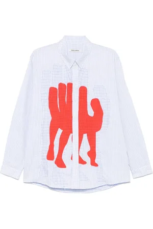HENRIK VIBSKOV Overhemden, Heren, Wit, M, Kleur blok overhemd met artistieke details