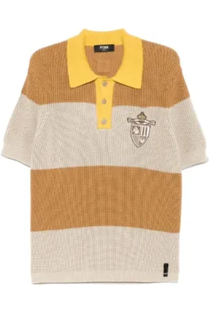 Fendi Tops, Heren, Veelkleurig, M, Gestreept poloshirt met knoopdetail