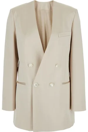 Serafini Jassen, Dames, Wit, M, Witte Double Breasted Acetaat Jas Vrouw