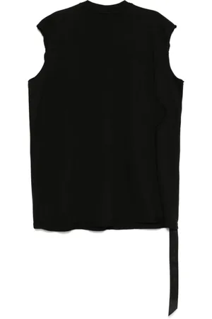 Rick Owens Tops, Heren, Zwart, M, Zwarte Mouwloze Crew Neck T-shirt
