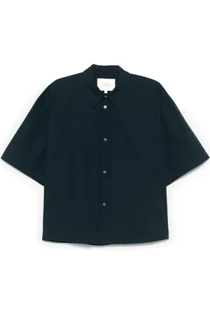 STUDIO NICHOLSON Overhemden, Heren, Blauw, XL, Blauwe Knoopshirt Korte Mouw