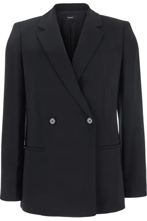 THEORY Jassen, Dames, Zwart, M, Zwarte double-breasted tech-stof jas