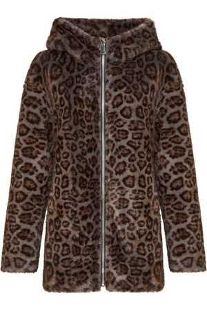 CESARE GASPARI Jassen, Dames, Bruin, 2Xl, Leer, Omkeerbare imitatieleren jas met luipaard imitatiebont afwerking