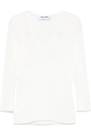 Blugirl Truien, Dames, Wit, L, Witte V-Hals Trui Met Textuur