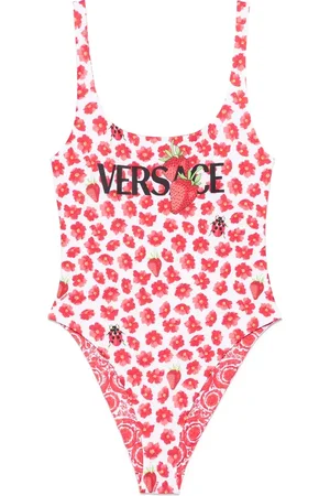 VERSACE Badkleding, Dames, Rood, L, Rood Omkeerbare Strandkleding met Handtekeningprint