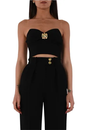 Elisabetta Franchi Tops, Dames, Zwart, M, Polyester, Top in vloeiende crêpe met juweeldecoratie