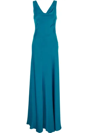 Alberta Ferretti Kleedjes, Dames, Blauw, L, Satijn, Blauwe Satijnen Jurk met Cut-Out Detail