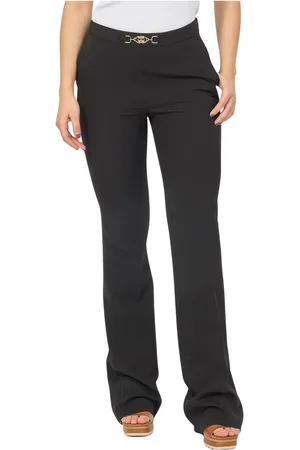 GAËLLE Broeken, Dames, Zwart, XS, Zwarte broek met rechte pijpen en gouden taille-accessoire