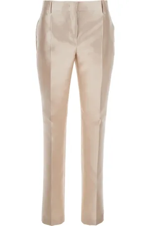 Alberta Ferretti Broeken, Dames, Bruin, S, Katoen, Witte katoenen stretchbroek met pences