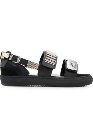 TOGA PULLA Schoenen, Dames, Zwart, 38 EU, Zwarte leren reliëfband sandalen