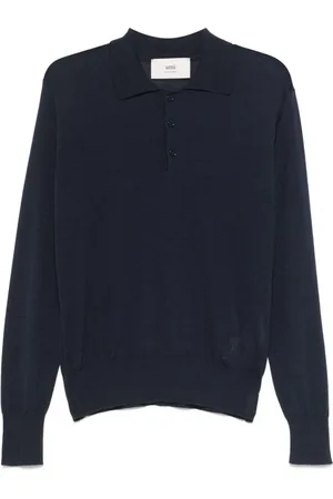 Ami Tops, Heren, Blauw, M, Blauwe Polo Shirt met Lange Mouwen