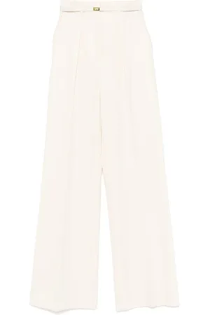 Elisabetta Franchi Broeken, Dames, Wit, M, Beige Broek met Zakken en Knopen