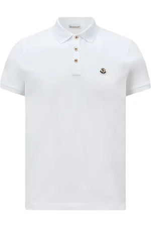 Moncler Tops, Heren, Wit, 2Xl, Katoen, Logo Patch Polo Shirt