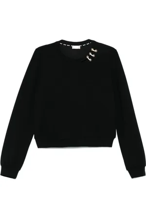 Liu Jo Sweatshirts & Hoodies, Dames, Zwart, L, Zwarte Crew Neck Sweater Geribbelde Boord