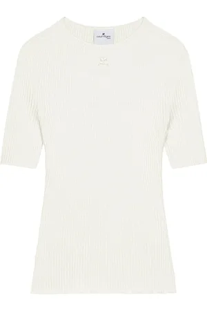 Courrèges Truien, Dames, Wit, XS, Witte Logo Trui Korte Mouw