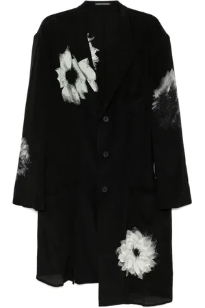 YOHJI YAMAMOTO Mantels, Heren, Zwart, L, Zwarte Geknoopte Jas met Zakken