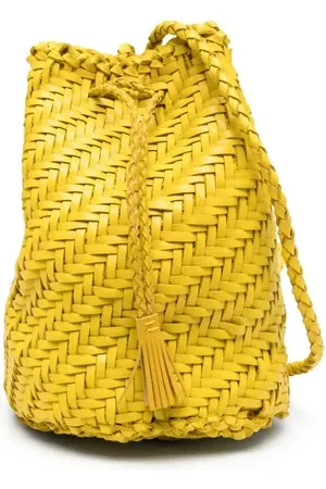 Dragon Diffusion Tassen, Dames, Geel, ONE Size, Leer, Chartreuse Leren Trekkoordtas met Kwast