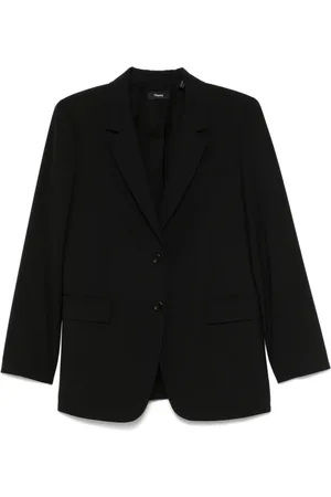 THEORY Jassen, Dames, Zwart, XS, Zwarte Geknoopte Jas met Schoudervullingen