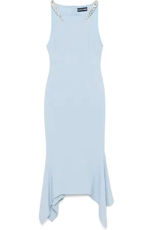 DAVID KOMA Kleedjes, Dames, Blauw, S, Jurk met vierkante halsmouwloos en zakdoekzoom