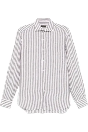 BARBA Overhemden, Heren, Veelkleurig, 4Xl, Bruine knoopsluiting overhemd met spread kraag