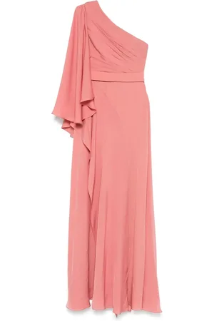 Elie saab Kleedjes, Dames, Roze, M, Poederroze Gedrapeerde Jurk met Split