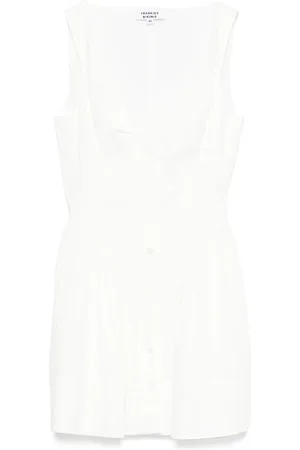 Frankies Bikinis Kleedjes, Dames, Wit, S, Witte Mouwloze Jurk met V-hals en Zakken