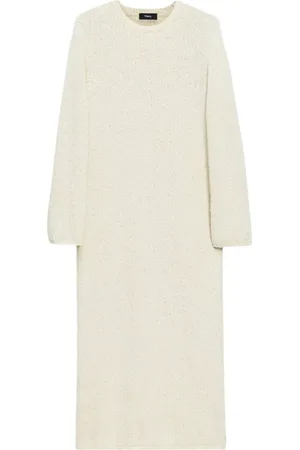 THEORY Kleedjes, Dames, , S, Katoen, Offwhite Bouclé Midi Jurk