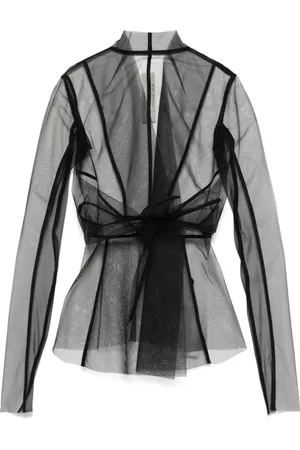 Rick Owens Jassen, Dames, Zwart, S, Zwarte Stropdas Sluiting Doorschijnende Lange Mouw