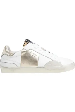Pepe Jeans Schoenen, Dames, Wit, 40 EU, Leer, Metallic Leren Sneakers Lane Fun