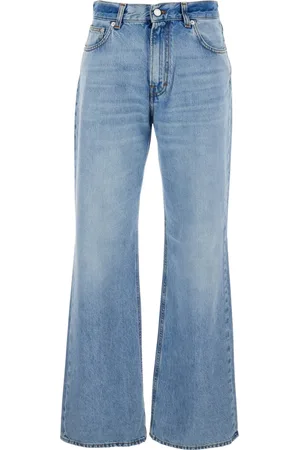 haikure Jeans, Dames, Blauw, W26, Denim, Hoge Taille Koreaanse Blauwe Jeans met Logo Patch