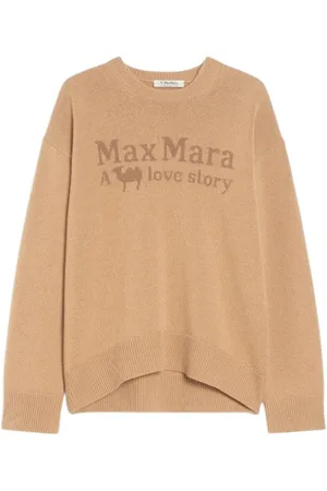Max Mara Truien, Dames, Bruin, M, Wol, Bruine Gebreide Trui met Ronde Hals