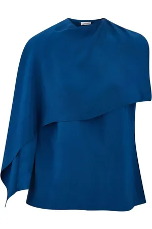 Salvatore Ferragamo Blouses & Shirts, Dames, Blauw, M, Teal Cape Design Asymmetric Top