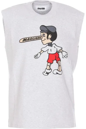 MAGLIANO Tops, Heren, Grijs, S, Grafische Print Mouwloos Crew Neck T-shirt