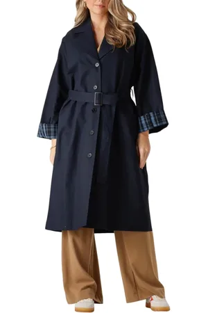 Moss Copenhagen Mantels, Dames, Blauw, M/L, Blauwe Trenchcoat Jas Josefine Stijl