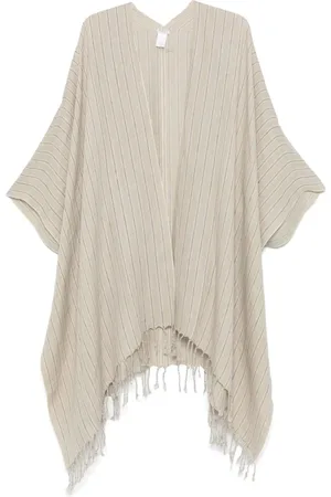 Brunello Cucinelli Jassen, Dames, Wit, ONE Size, Taupe Streep Patroon Korte Cape
