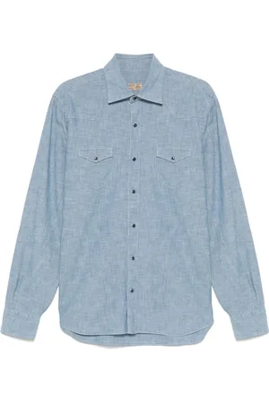 BARBA Overhemden, Heren, Blauw, 2Xl, Blauwe Front Press-Stud Shirt