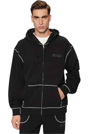 Guess Sweatshirts & Hoodies, Heren, Zwart, L, Katoen, Hoodie met rits - Zwart Regular Fit