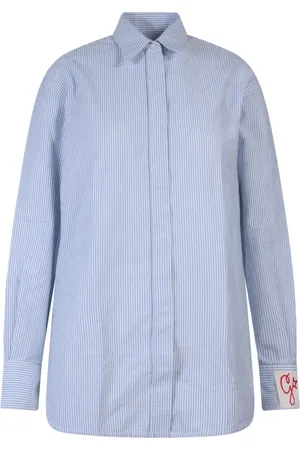 Golden Goose Blouses & Shirts, Dames, Blauw, M, Katoen, Gestreept katoenen overhemd met monogram patch