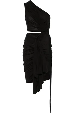 Rick Owens Kleedjes, Dames, Zwart, S, Zwarte Gedrapeerde Jurk met Verzamelde Twist