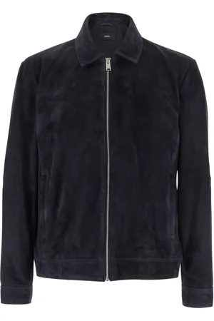 arma leder Jassen, Heren, Blauw, M, Suède, Blauwe Suède Jas met Klassieke Kraag