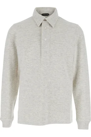 Tom Ford Truien, Heren, Grijs, L, Katoen, Grijze Polo Shirt Katoenmix Lange Mouw
