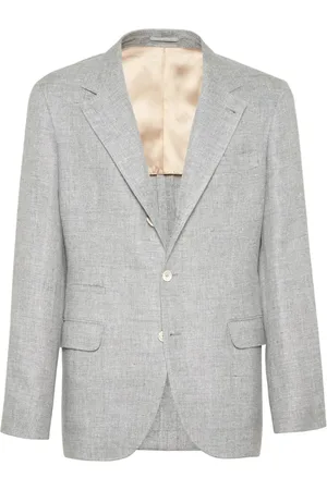 Brunello Cucinelli Jassen, Heren, Grijs, XL, Linnen, Grijze Linnen Blend Jas met Revers
