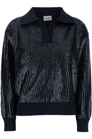 P.A.R.O.S.H. Tops, Dames, Blauw, M, Katoen, Blauwe Sequin Polo Kraag Sweater Vrouw