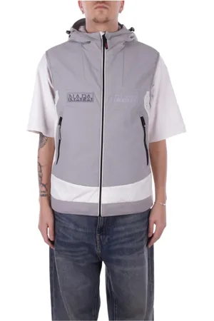 Napapijri Jassen, Heren, Grijs, S, Nylon, Mouwloos vest met capuchon en zakken
