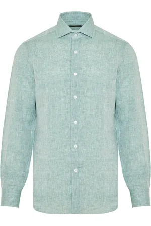 BARBA Overhemden, Heren, Groen, 2Xl, Linnen, Italiaans Linnen Overhemd voor Mannen