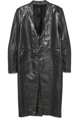 Rick Owens Mantels, Heren, Zwart, L, Zwarte Geknoopte Jas met Schoudervullingen