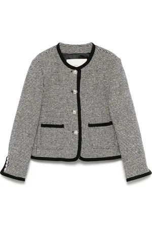 DUNST Jassen, Dames, Zwart, M, Tweed, Zwarte Knoopjasje met Zakken